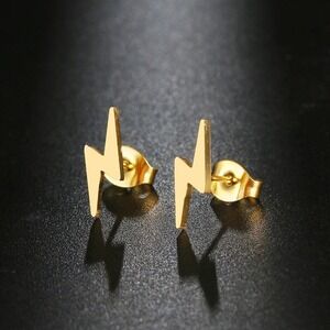 Gold Dainty Lightening Bolt Stud Earrings‎ Stainless Steel